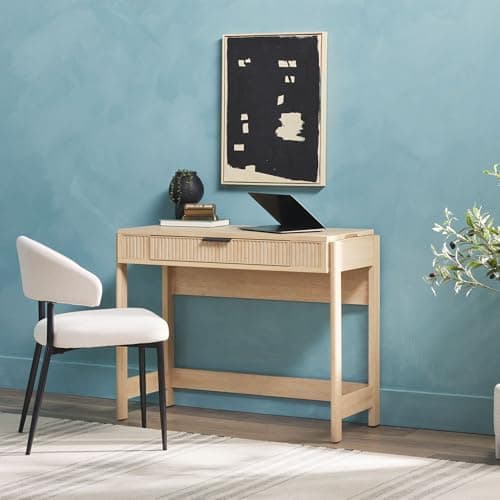 WALKER EDISON Transitional Style Furniture, Reeded Detail, Lift-Top Desk with Drawer and Storage Cubby, Sitting to Standing Desk, Soft Self-Close Desktop, 38”W x 16.75”D x 30”H, Coastal Oak 13