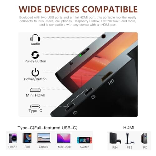 FMC 2.5K Portable Monitor 16"" QHD 144hz Gaming Monitor USB-C HDMI Computer Display IPS Eye Care External Second Screen for Travel Laptop MacBook Surface PC PS4/PS5 Xbox Switch (16), Black, Y-60G 6