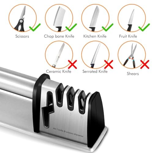 Knife Sharpeners, 4 in 1 Professional Chef's Kitchen Knife Accessories, Kitchen Blade & Scissors Sharpening Tool, Manual Knife Sharpener for Kitchen Knife 5