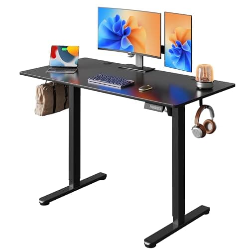 DEVAISE 48 x 24 Inches Standing Desk, Whole-Piece Desktop Electric Standing Desk with Adjustable Height,Cable Holes, 3-Preset Memory Sit Stand up Desk, One-Piece Computer Desk for Home, Office (Black)