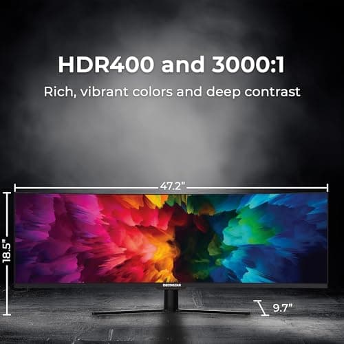 Deco Gear Curved 49” Super Ultrawide Gaming Monitor, 32:9 WDFHD 3840×1080, 144Hz, 3ms, 3000:1 VA, HDR400, Adaptive Sync, USB-C 65W, HDMI/DP, PBP/PIP, KVM, 1800R, American Seller 7