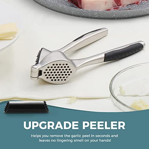 KITEXPERT Garlic Press, Premium Garlic Mincer with Ergonomic Grip Handle, Professional Garlic Presser Crusher and Peeler Set, Sturdy Ginger Press for Nuts & Seeds, Easy to Clean and Dishwasher Safe 5