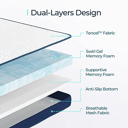 LINSY LIVING Twin Mattress Topper, 3 Inches Dual Layer Firm Memory Foam for Pressure Relief, Removable and Washable Tencel™ Cover, Adjustable Straps, CertiPUR-US Certified, Oeko-TEX, Twin Size 2