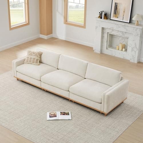 CHITA Super Large Luxury 3 Seat Sectional Modular Sofa, Down Filled Modern Sofa, Deep Seat Comfty Cloud Couch, 118 inch Width, 3 Seat Couch, Solid Wood Leg, Linen