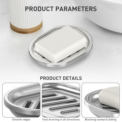 Soap Dish,Stainless Steel Soap Holder with Drain Spout,Brushed Metal Soap Saver for Bathroom Shower, Bathtub, Kitchen Sink,Durable and Stylish 4