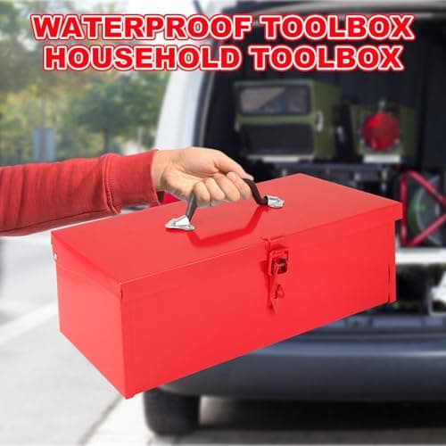 LOPYXBR 15 Inch Small Tool Box Red Tool Box Metal Tool Boxes with Metal Latch Closure & Handle 15x6x5 Inch Portable Tool Boxes Tool Storage Box 6