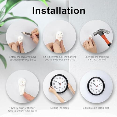 Yoobure 12" Silent Quartz Decorative Wall Clock Non-Ticking Digital Plastic Battery Operated Round Easy to Read Home/Office/School Black Clock 6