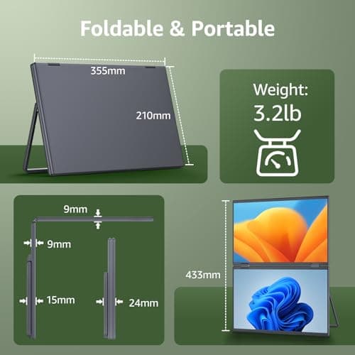 cocopar Portable Monitor Dual 15.6 Inch 1080P Travel Monitor with Speaker HDMI USB-C External Display for Laptop MacBook Surface PC Xbox PS4/5, VESA Mountable, with Stand 7