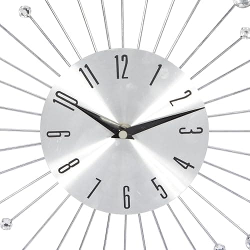 Deco 79 Metal Starburst Decorative Wall Clock With Crystal Accents for Home and Room, 15" x 2" x 15", Silver 5