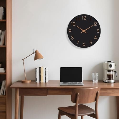 Mosewa 12 Inch Black Wall Clock Battery Operated Silent Non Ticking Modern Simple Minimalist Decorative for Kitchen Bedroom Home Office Bathroom Living Room 7