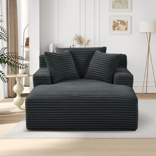 Oversized Chaise Lounge Chair Indoor,50"W Upholstered Corduroy Couch with 3 Pillows,Comfy Fluffy Cloud Couch,Modern Deep Seat Sofa,Single Sleeper Sofa Chair for Livingroom,Bedroom,No Assembly(Grey) 8