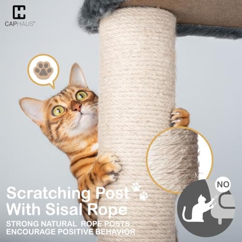 CAPHAUS Cat Tower for Indoor w/Cat Wand Toy, Modern Cute 74-Inch Cat Tree w/Widened Perch for Large Cats Kittens, Multi-Level Cat Activity Tree w/Scratching Posts, Tunnel, Basket, Cat Cave Condo 5