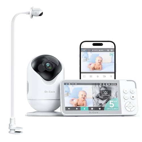 Dr.Care VistaView 5” Smart WiFi Baby Monitor with Clip Mount - 2K HD Camera, App Control, Cry & Motion Alerts, Night Vision, 5000mAh Battery, 2-Way Talk, Multi-User, Triple Security
