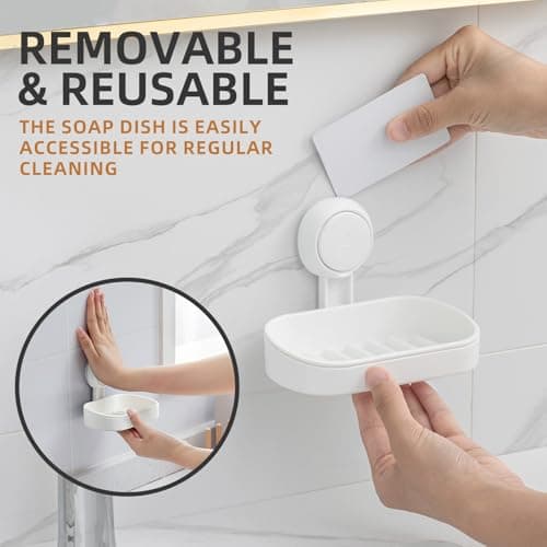 LEVERLOC Soap Dish Holder for Shower Suction Cup Wall Mounted Self Draining NO-Drilling Removable Bar Soap Sponge Holder for Bathroom Bathtub Kitchen Sink Waterproof Strong Vacuum Suction Adhesion 10
