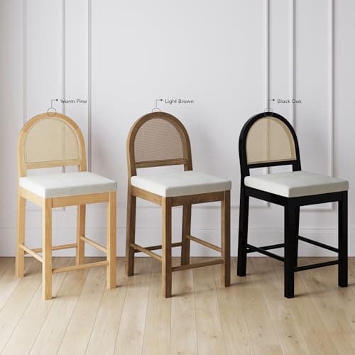 Nathan James Bailey Upholstered Rattan Bar Stool in Oak Finish Frame, Counter Height Stool with Natural Rattan Woven Back For Kitchen Island, Brown 10