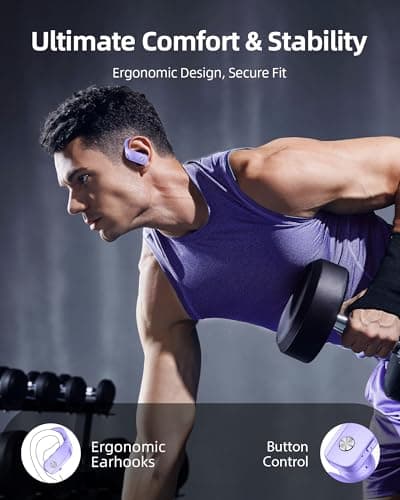 bmanl Wireless Earbuds Bluetooth Headphones Over Ear Hooks Ear Buds with 80H Playtime, LED Power Display, Dual Mic Clear Calls, Sports Wireless Ear Buds Bluetooth Earbud for Running Gym Workout Purple 6