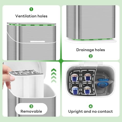 GFWARE Toothbrush Holders with Cover - 5 Slots Tooth Brush Holder for Bathroom, Detachable Bathroom Counter Organizer with Drainage Kids Toothbrush and Toothpaste Holde, Silver 5