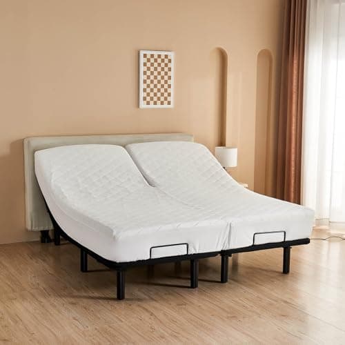 Kingnex Cotton Waterproof Split Top King Mattress Protector for Ajdustable Bed with Upper Flex 32-34 from Head Soft Micorfiber Padded Fitted Quilted Mattress Topper Pad 7