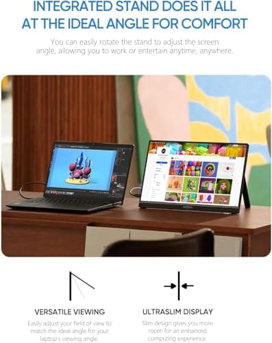 ARZOPA Portable Monitor 15.6'' FHD 1080P - Ultra-Slim Portable Laptop Monitor with Kickstand - IPS Display for PC, MAC, Phone, Xbox, PS5 - USB C & HDMI Connectivity - A1 6