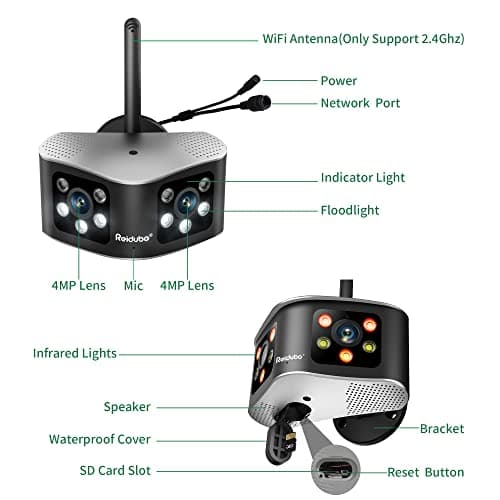 Reidubo 4K WiFi Security Cameras Outdoor with 165° Ultra-Wide Angle, Ultra-HD Dual Lens Cameras for Home Security, Two-Way Talk, Color Night Vision, IP66 Waterproof, Sound & Light Alarm 7