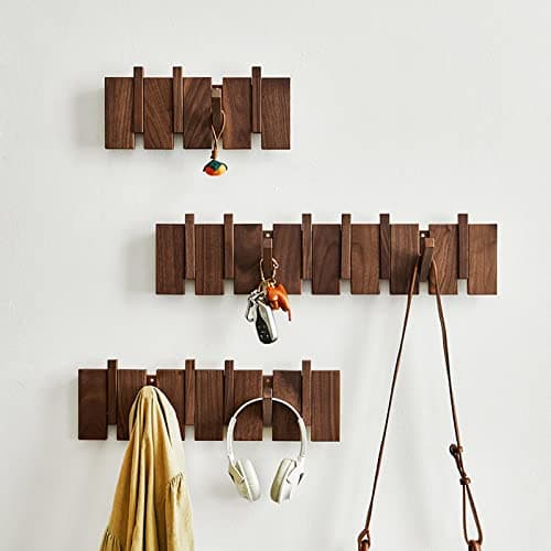 QUELLANCE Wooden Coat Hooks Wall Mounted, Coat Rack Hanger Wall Mount with 4 Hooks, Heavy Duty Coat Hooks for Hanging Coats/Keys/Hats/Robe&Towels/Plants/Bags, Home Decor Gift, Walnut 5