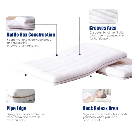 TDVCNUVD 2 Packs Flat Pillows for Sleeping Thin, 2.5 inch Height Ultra Thin Pillows,100% Cotton Slim Bed Pillows for Stomach Sleeper,Standard Size - 18x26 in - 2pcs 6