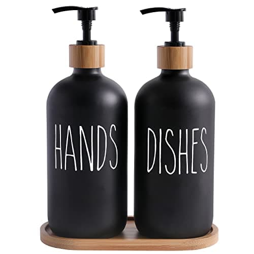 MOMEEMO Black Soap Dispenser Set, Contains Hand and Dish Soap Dispenser, Suitable for Kitchen Decor. (Black)