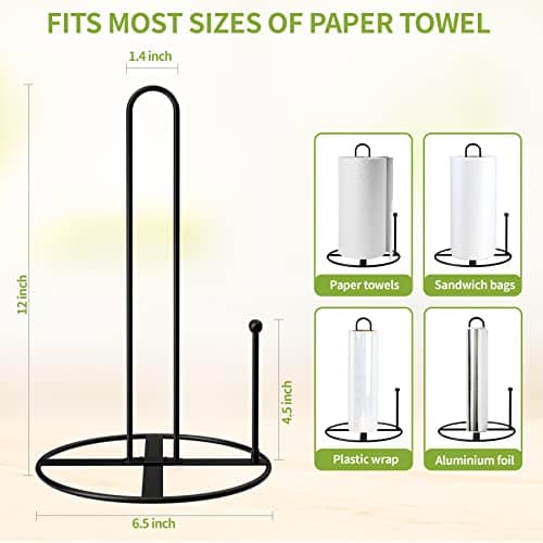 Black Paper Towel Holder Countertop Stand - Standing Modern Paper Towel Holders for Kitchen Standard and Large Size Rolls 5