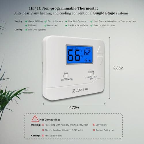 Non-Programmable Thermostat for Home Single-Stage Systems, 1 Heat/1 Cool, Easy DIY Install, Blue Backlight 3