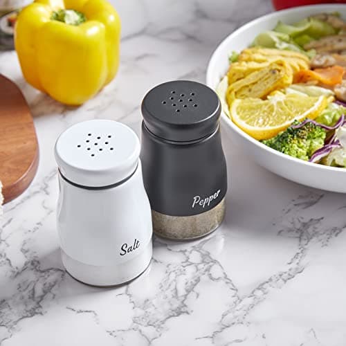 Salt and Pepper Shakers Set, Bivvclaz 5 Ounce Salt and Pepper Dispenser with Glass Bottom, Cute Salt and Pepper Shakers for Modern Home Kitchen Decor, Easy Filling 6