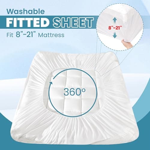 Pillow Top Mattress Topper Queen Size, 3 Inch Dual Layer Mattres Toppers, 1 Inch Cooling Pillow Top and 2 Inch Gel Memory Foam Mattress Topper for Back Pain 5