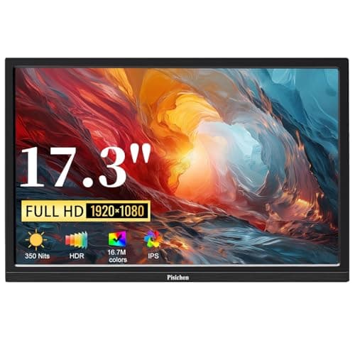 Pisichen Portable Monitor 17.3 Full HD 1920x1080P Large Computer Display IPS Screen HDMI USB TypeC External Travel Monitor for Laptop PC Xbox Switch Ras Pi, Built-in Speakers & Kickstand