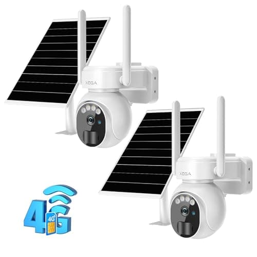 Xega 4G LTE Security Camera No WiFi with SIM Card 2K Super HD Solar Powered Wireless Outdoor 4G Security Camera PIR Motion Sensor Night Vision 2 Way Talk 【Built in SIM Card】