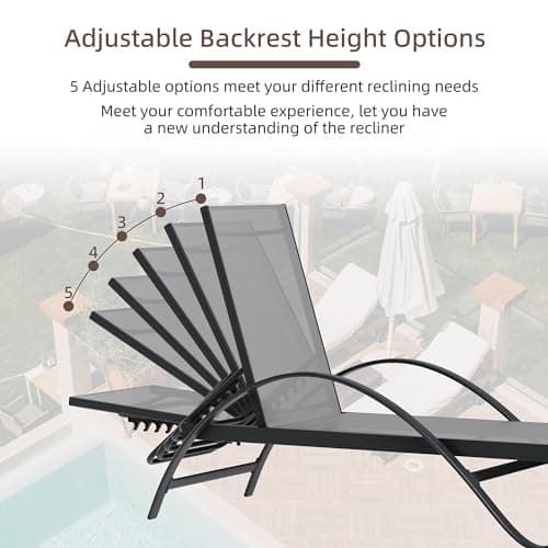 Shintenchi Patio Chaise Lounge Set of 2, Pool Chaise Lounge with Arm,Outdoor Lounge Chair with 5 Adjustable Backrest,Sunbathing Recliner,Beach Chair,Pool Chairs,Light Grey 5