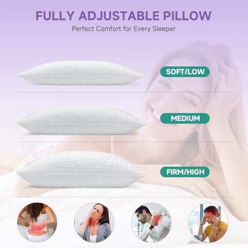 PlushHavenCloud New Adjustable Pillows Queen Size Set of 2 - Cooling Shredded Memory Foam Pillow for Sleeping 2 Pack, Bed Pillows for Side, Back, and Stomach Sleepers, Supportive, Washable Cover 7
