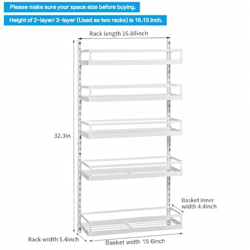X-cosrack Wall Mount Spice Rack Organizer 5 Tier Height-Adjustable Hanging Spice Shelf Storage for Kitchen Pantry Cabinet Door, Dual-Use Seasoning Holder Rack with Hooks, White 7