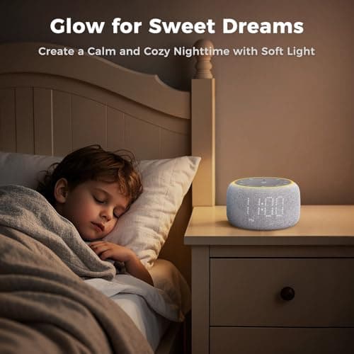 Mojikoo White Noise Machine Alarm Clock: Auto-Dimmable Clock for Bedrooms - 5W Stereo Bluetooth Speaker - Sound Machine with 24 Sleep Sounds for Adults Kids 8