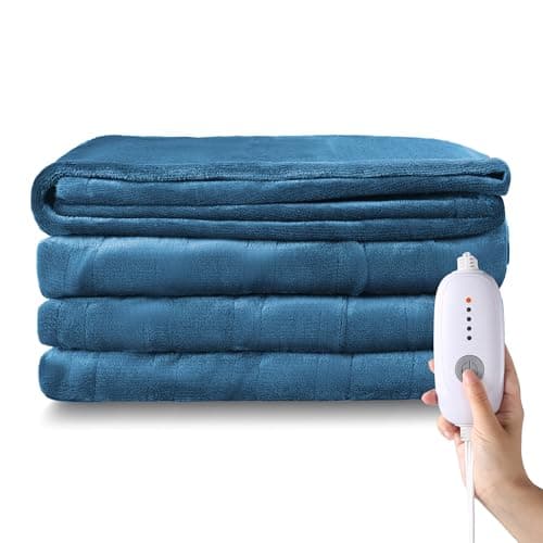Minervada Heated Blanket Electric Blanket Twin Size 62''x84'', 5 Heating Levels 10 Hrs Auto Shut Off Soft Warmer Flannel Blanket ETL Certification - Blue