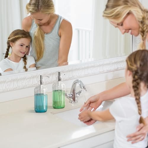 AmazerBath Soap Dispenser, 2 Pack Glass Soap Dispenser with Pump Stainless Steel, 17 Oz Hand Soap Bottles Bathroom Kitchen, Clear 8