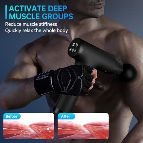 Massage Gun, Massage Gun Deep Tissue, Handheld Back Massager for Athletes, Percussion Muscle Massager with 6 Attachments & 30 Speed, Father's Day, Black 6