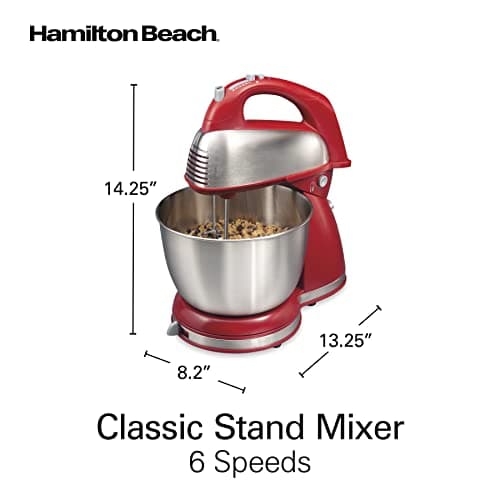 Hamilton Beach Classic Stand and Hand Mixer, 4 Quarts, 6 Speeds with QuickBurst, Bowl Rest, 290 Watts Peak Power, Red (64654) 8