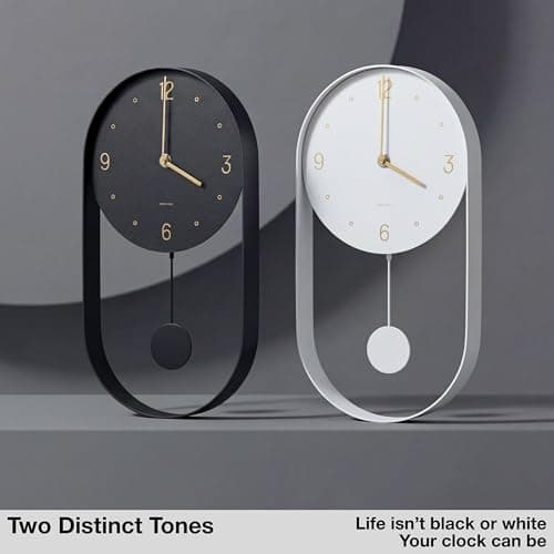 Driini Modern Pendulum Wall Clock - Black and Gold Decorative Wall Clock with Pendulum - Modern Minimalist Metal Wall Clock for Living Room Décor - Silent Battery Operated Wall Clock 5