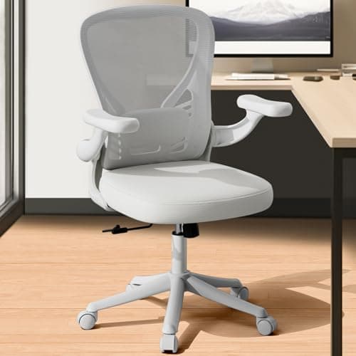 Ollega Computer Desk Chair with Wheels, Mesh Office Chair with Flip Up Arms, Adjustable Lumbar Support, Swivel Desk Chair Comfy, White 7