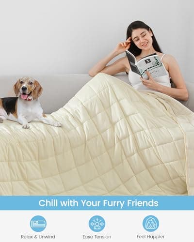 Drewin 15lbs Weighted Blanket Full Size, Reversible Microfiber Weighted Blanket for Adults, Soft Cool Bed Blanket for All Season, Hot Sleepers, Premium Ceramic Beads, 48 x 72 inches, Beige 6