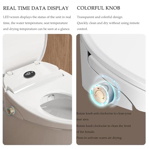 XCQQ Bidet Toilet Seat, Bidet Seat with Remote Control, Warm Water Wash, Heated Seat, Air Dryer, Soft Close Lid, Night Light, Self Cleaning Nozzle, LED Display, Requires Outlet - Round 7