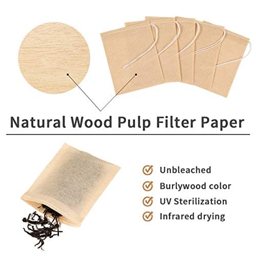 400 Pack Disposable Drawstring Tea Filter Bags Safe & Natural Unbleached Paper Tea Infuser Drawstring Empty Bag for Loose Leaf Tea (7 x 9, Natual Color) 5