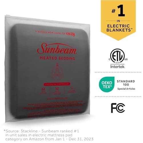 Sunbeam Electric Royal Luxe Microplush Heated Blanket, 12 Heat Settings, 12-Hour Selectable Auto Shut-Off, Fast Heating, Warm and Cozy, Night Fog Color, King, 90" x 100" 9