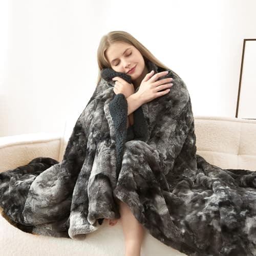 SNUGSUN Heated Blanket Faux Fur & Sherpa Full Size, Safe Electric Blanket ETL & FCC Certified, Soft Warm 6 Heating Levels & 10 Hours Auto-Off, Machine Washable, 72"x84" Dark Grey