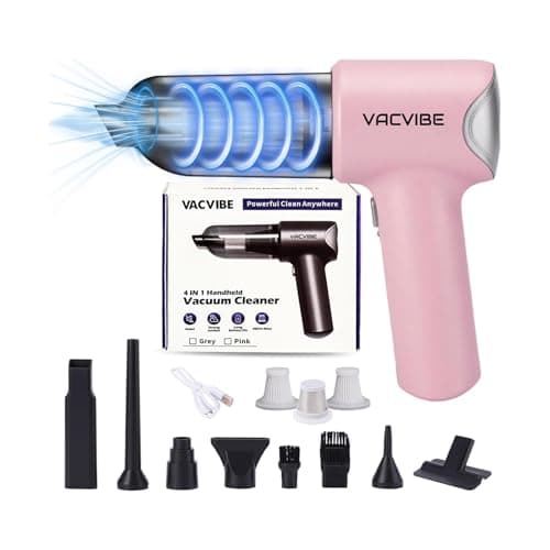 Vacvibe Handheld Car Vacuum Cleaner, 21000PA 4 in 1 Portable Rechargeable Brushless Motor Mini Cordless Car Cleaner, 120W High Power with Multi-Nozzles for Home Office Pet, Present for Girl Women Pink