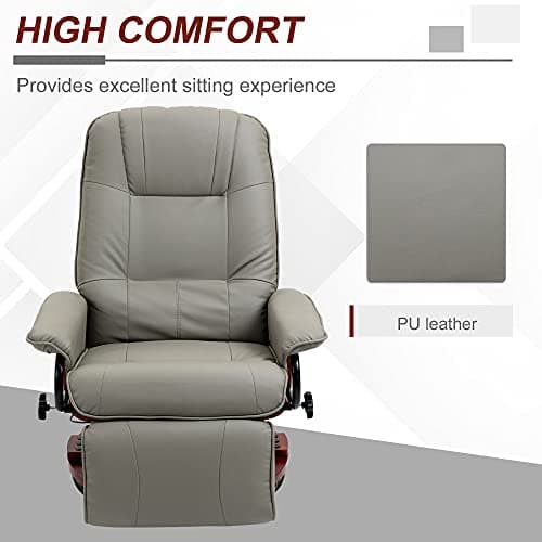HOMCOM Swivel Recliner Chair, PU Leather Reclining Armchair with Retractable Footrest, Lounge Chair with Wood Base and Adjustable High Back for Small Spaces, Living Room, RV, Bedroom, Gray 8